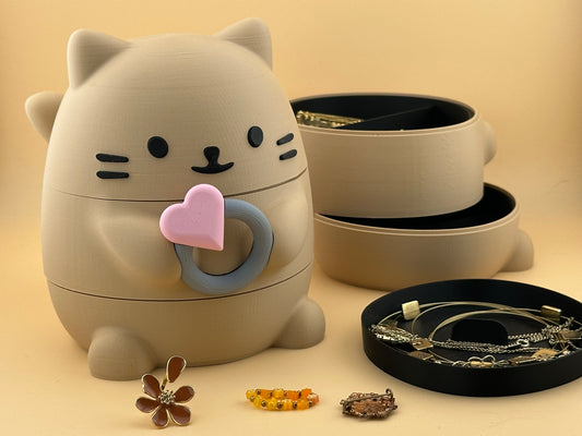Handcrafted Cat Jewellery Box – Eco-Friendly PLA Trinket Storage with Velvet Lining